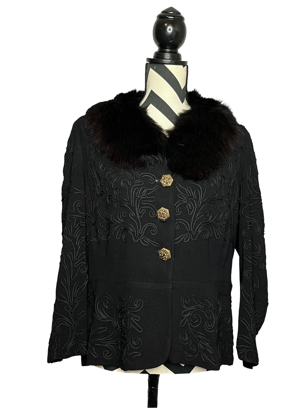Vintage Whimsigoth Witchy Victorian Y2K 90's Embroidered Fur Collar Jacket Sz L